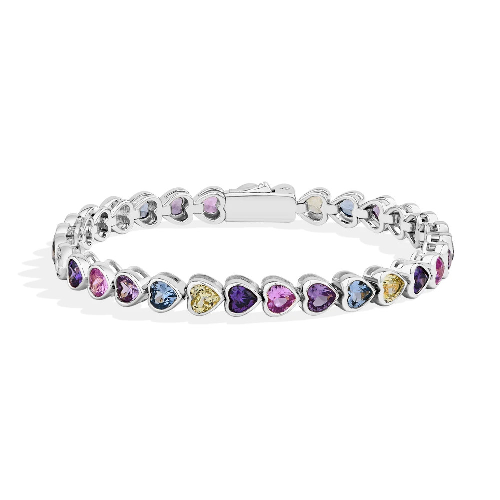 Heart Colorful Exquisite Tennis Bracelets S925 Sterling Silver 5A Cubic Zirconia