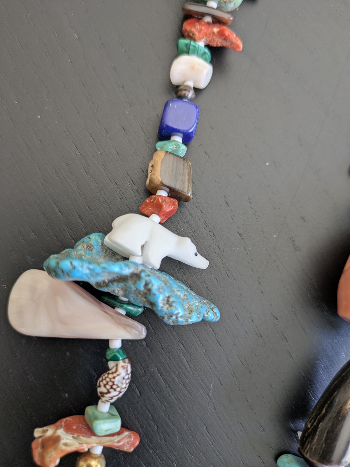Native American 1970’s Treasure Necklace W/Large Turquoise Pendant & Fetishes