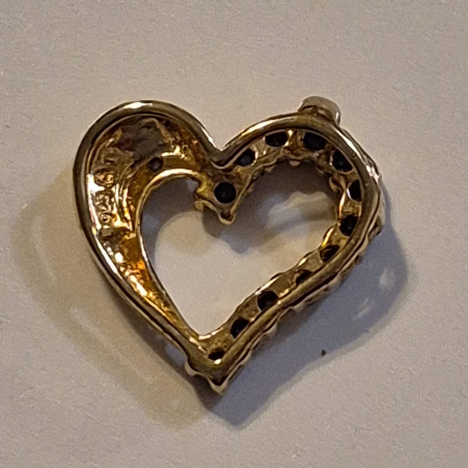 Gold Heart Charm Pendant w/ Round Blue & Clear Stones, Prong Set