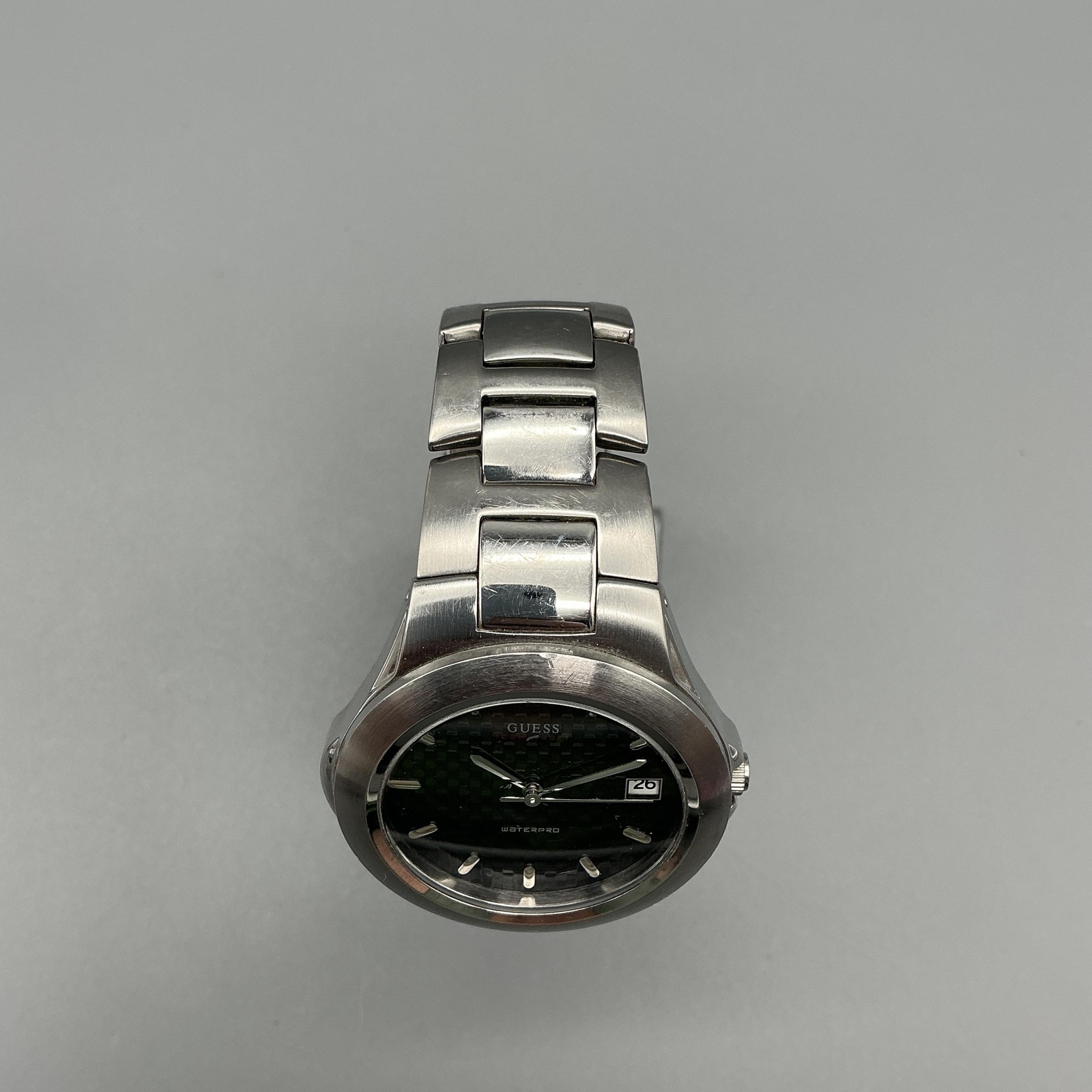 Guess Waterpro C35376G Men Watch 37mm Black Dial Date Stainless New Battery 6.5″