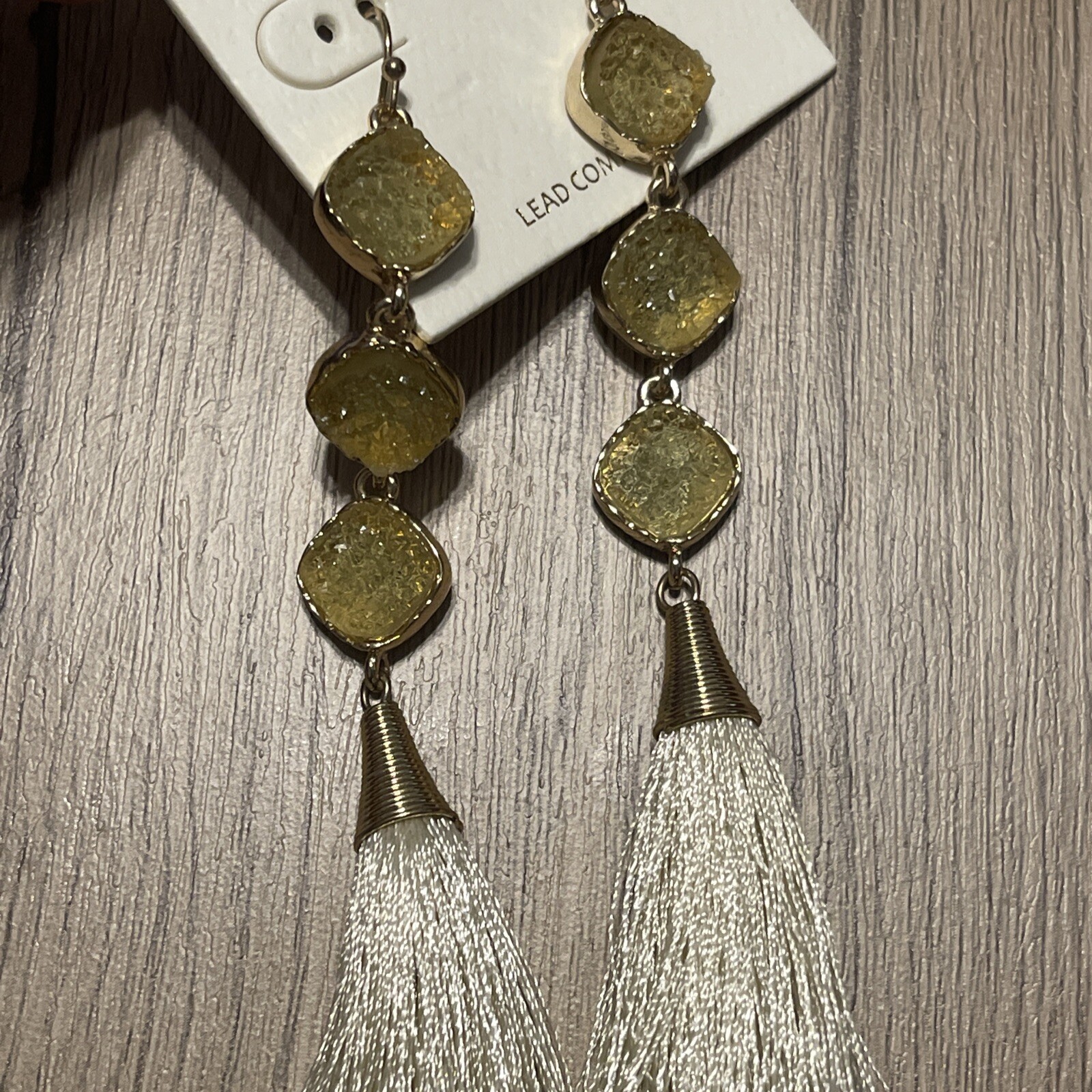 Isles And Stars Dangle Drop Tassel Earrings Lead Compliance Gold Druzy