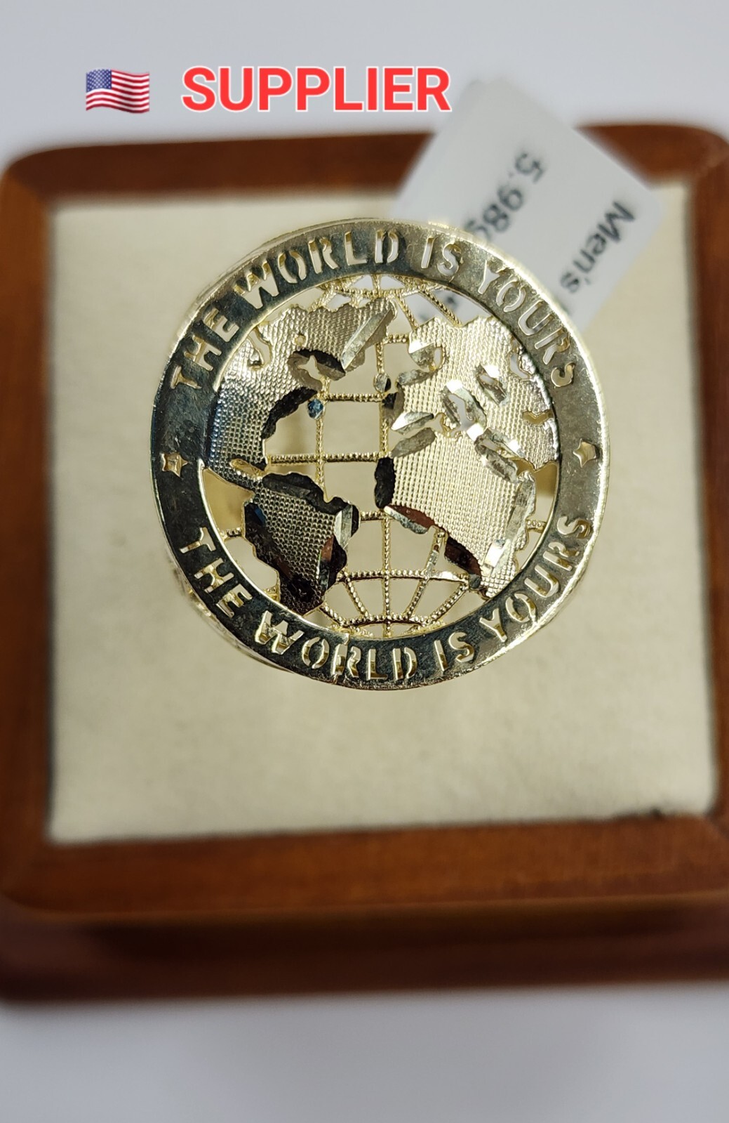 Men’s 10k Yellow Gold World Map Ring The World Is Yours Size 12 Resizeable