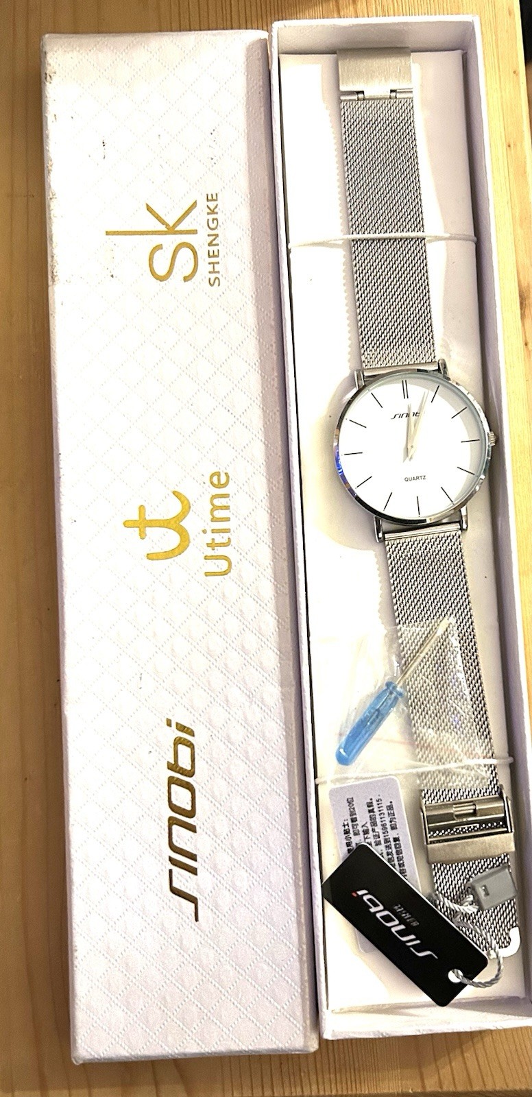 Shengke Sinobi Utime Watch With Silver Mesh Band New In Box B#1