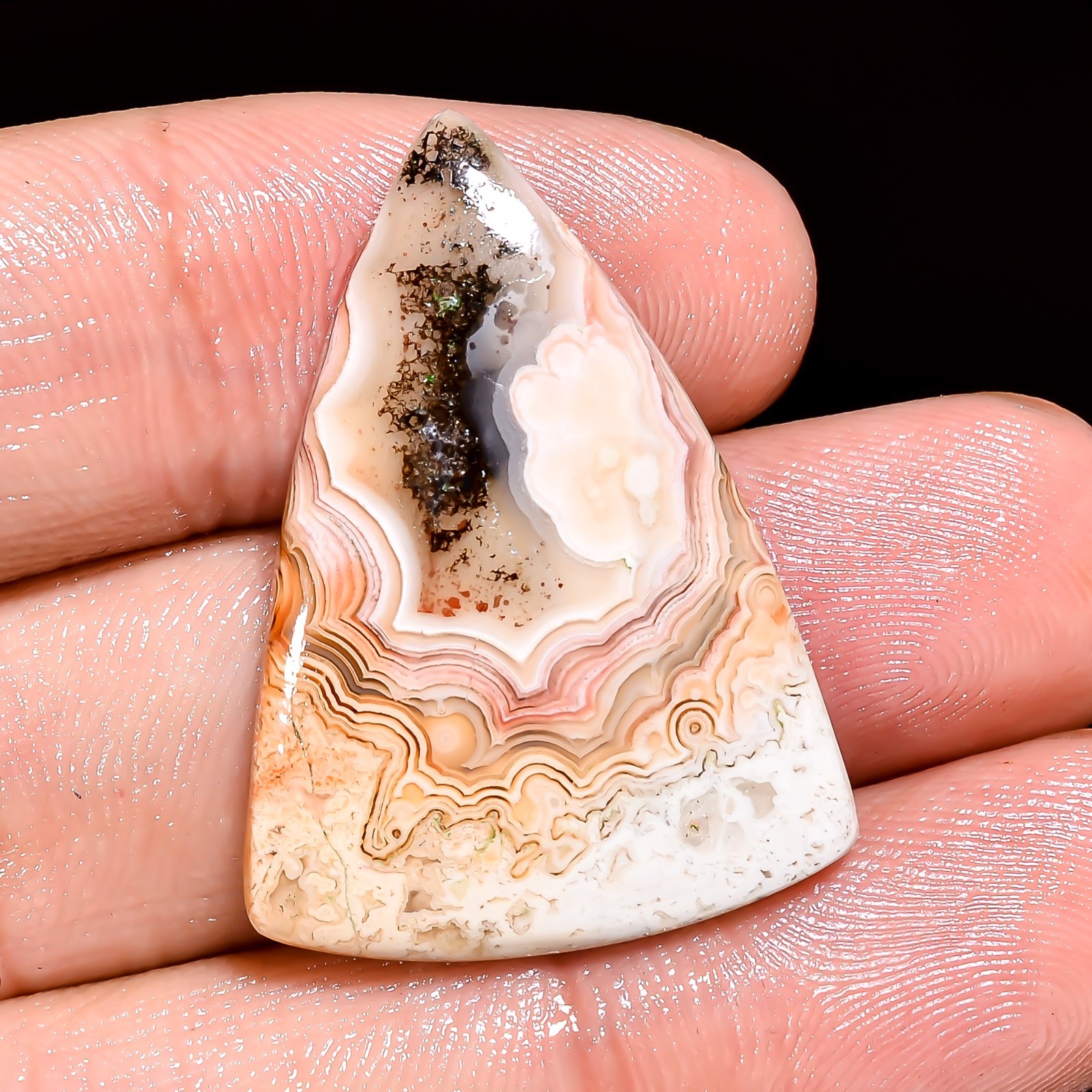 Natural Crazy Lace Agate Triangle Shape Cabochon Loose Gemstone 30X22X4MM 19 Cts