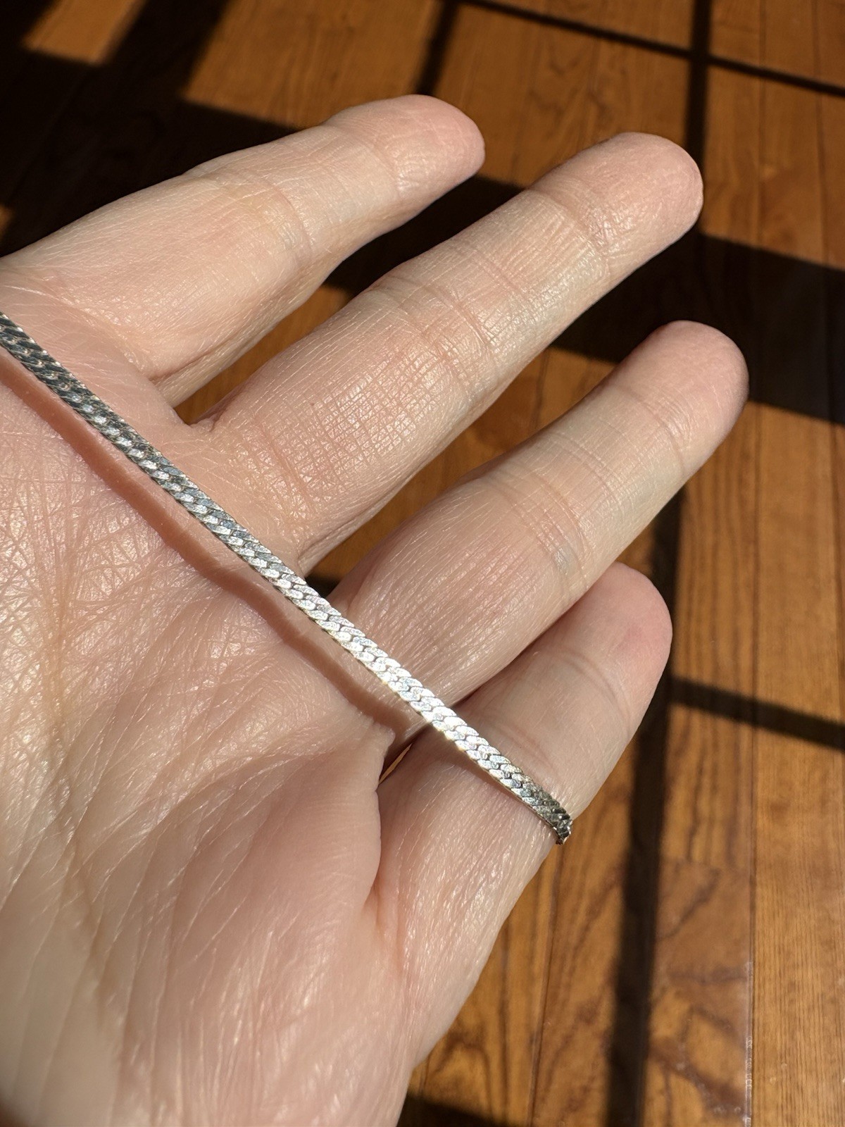 Vintage Silver Tone Herringbone Chain Bracelet 4mm Flat Snake Link Minimalist