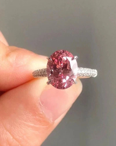 5.80 Ct Natural Pink Sapphire & Diamond Engagement Ring 14k Solid White Gold 6 7