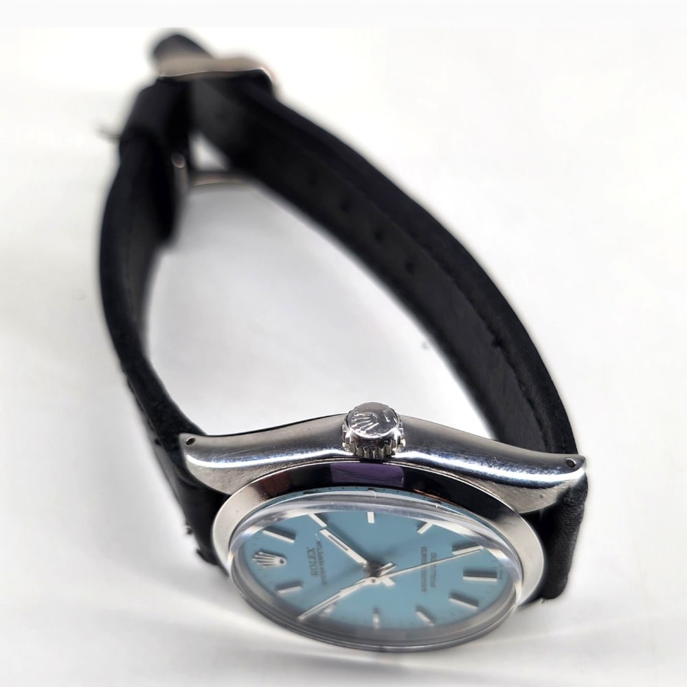 Rolex Oyster Perpetual 34mm Blue Turquoise Steel Automatic Watch 5500 Circa 1974