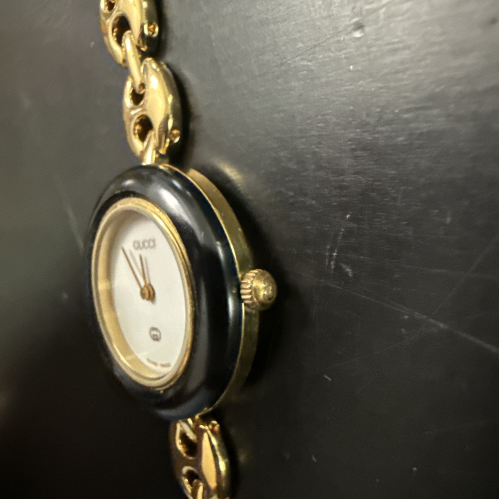 Parts Vintage GUCCI 1100-L Change Bezel Quartz Black Gold 26mm Women’s Watch