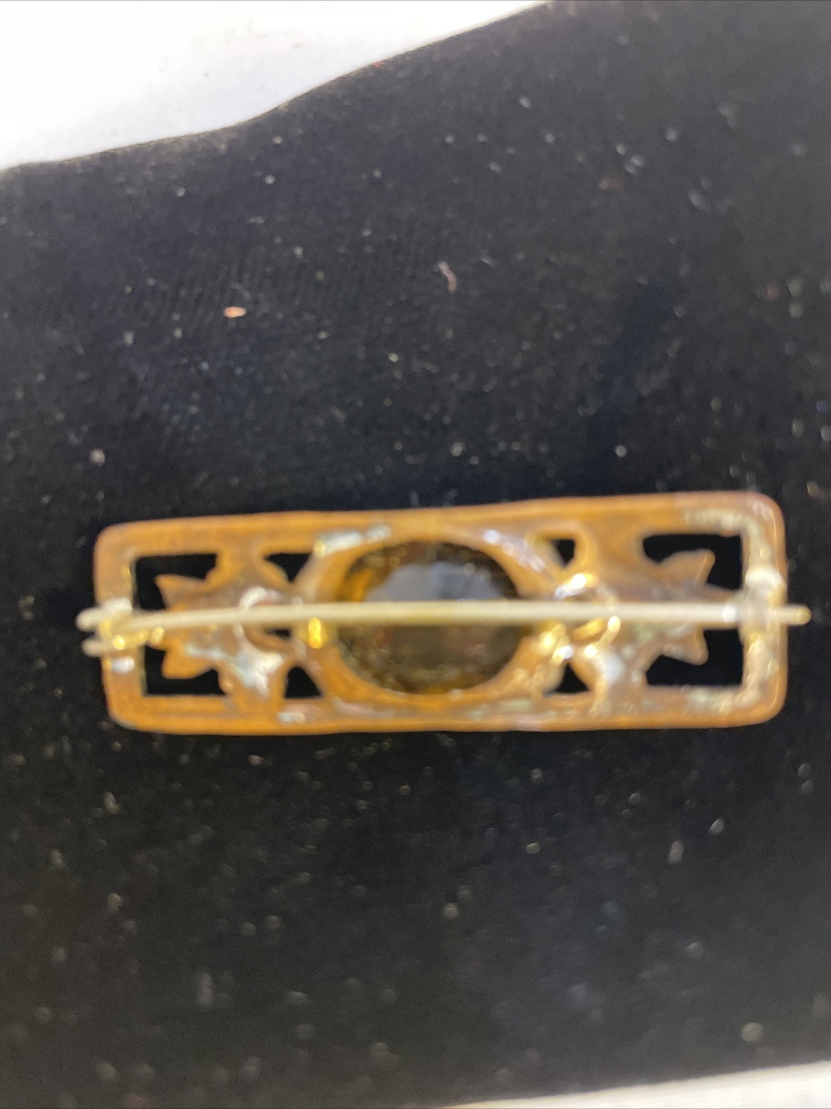 Vintage Brooch Enamel & Stone/Glass Yellow Stone Metal-Brass Or Copper Pin Bac