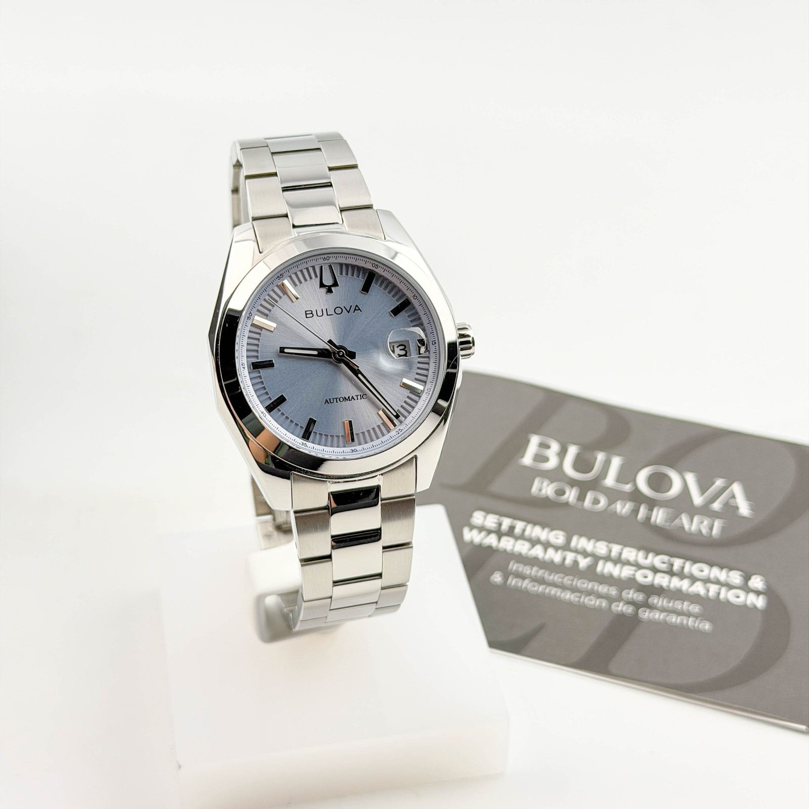 Bulova 96B469 Surveyor Automatic Light Blue Dial Men’s Steel Bracelet Watch 39mm