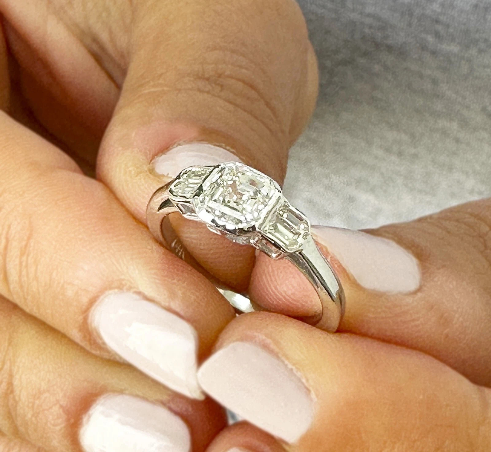Certified Natural 1.40ct F/VS1 Asscher Diamond 14K White Gold Engagement Ring