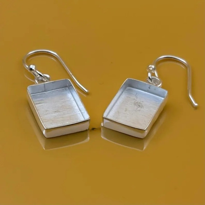 925 Sterling Silver 10x14mm Rectangle Bezel Hook Earrings Jewelry Setting