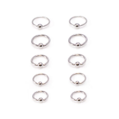 Captive Bead Ring Surgical Steel 14G & 16G Ear Nose Belly Lip Eyebrow 5 Pairs