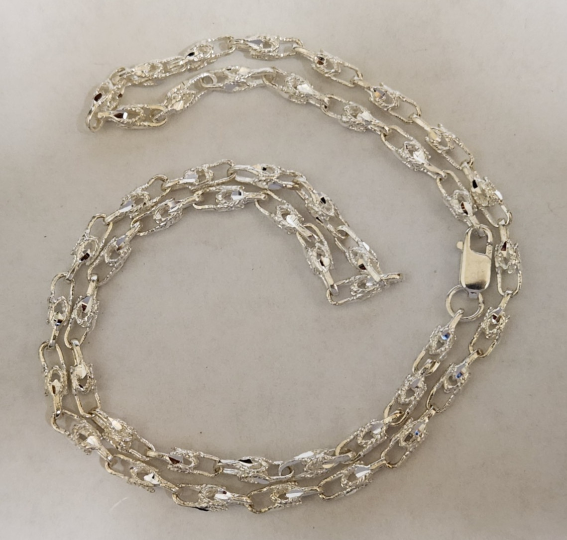 Men’s Lady’s 925 Silver Turkish Link Rope Chain Necklace 24in inch Long 4mm Wide