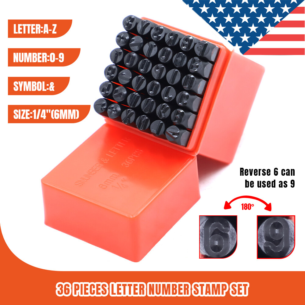 36pc Number Capital Letter Stamp Punch Set A-Z & 0-9 1/4″ Metal Plastic Leather