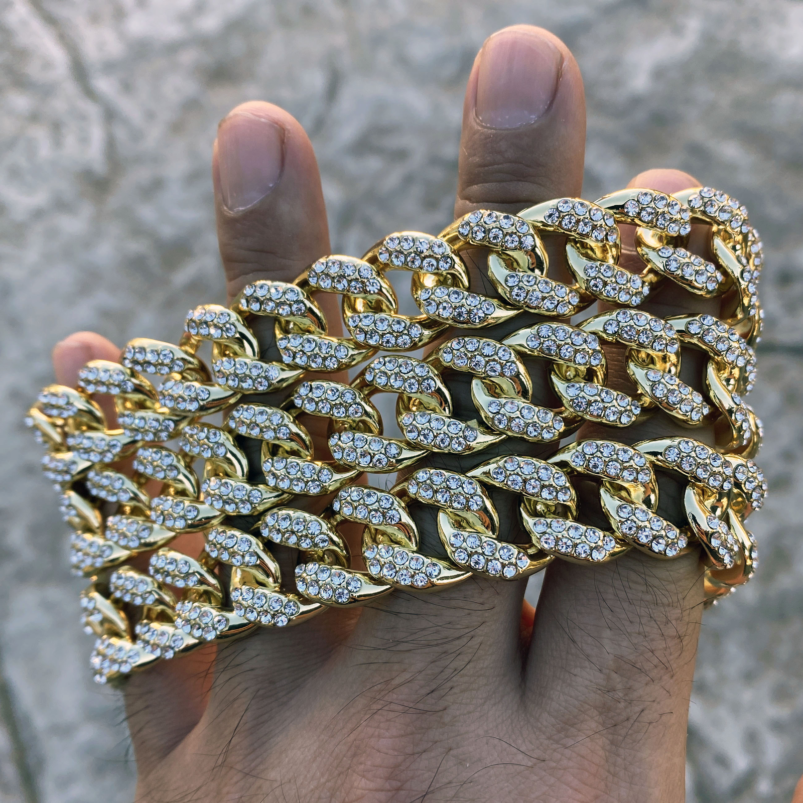 Mens 14K Gold Plated Puffed Cuban Link Iced CZ Chain Flooded Out 18″ 24″ 30″ in