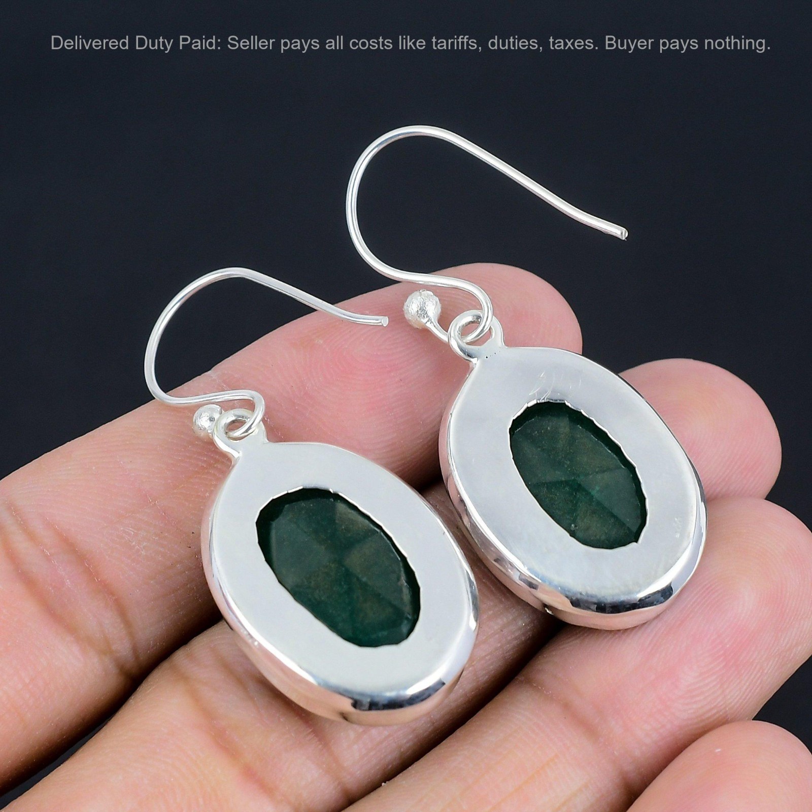 925 Silver Zambian Emrald Stone Elegant Dangling Mother New Earrings Jewelry