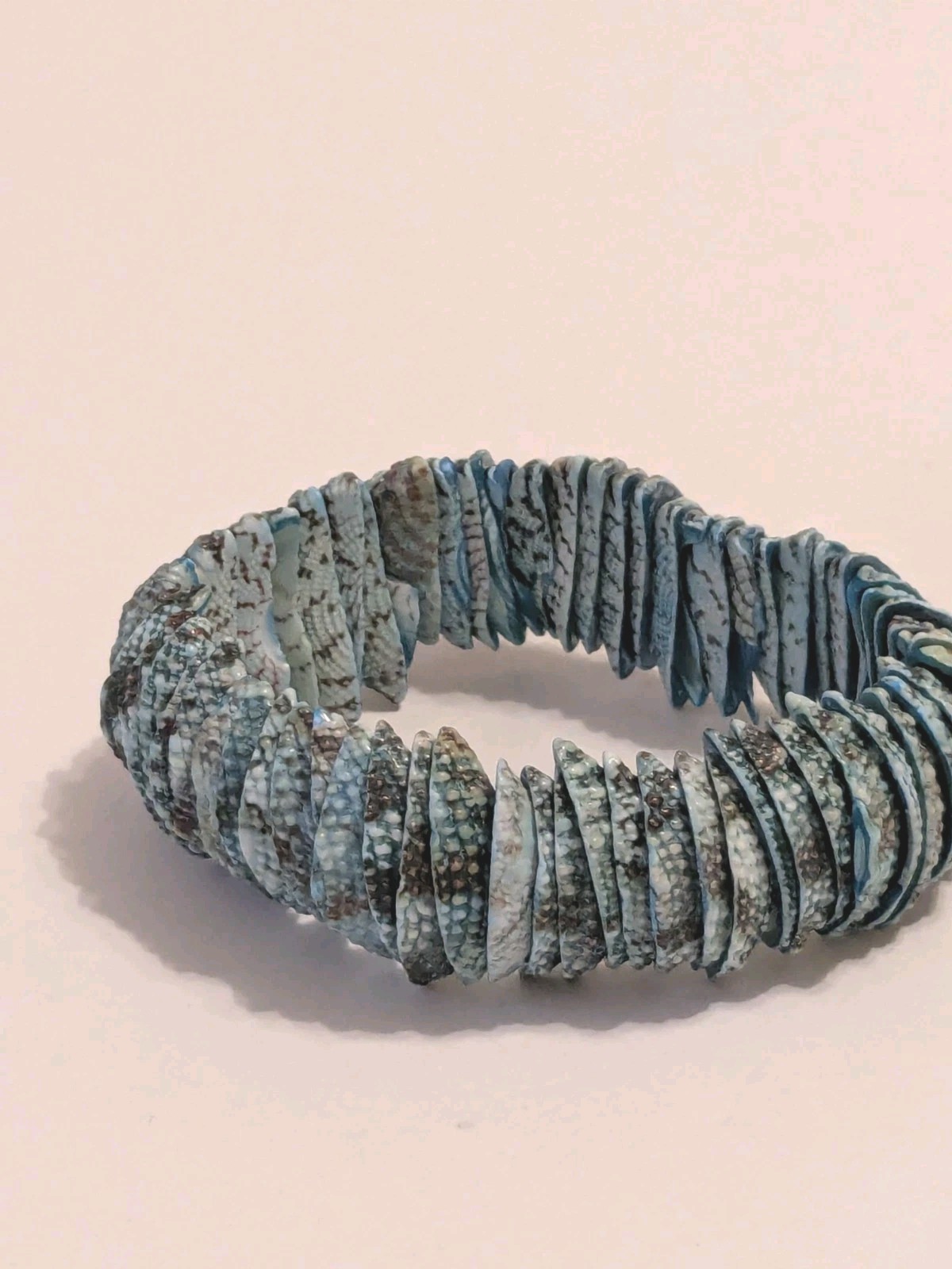Unique Shell Blue Snake Skin Pattern Stretchy Bracelet. Size 6-7 In. BOHO/Beach.