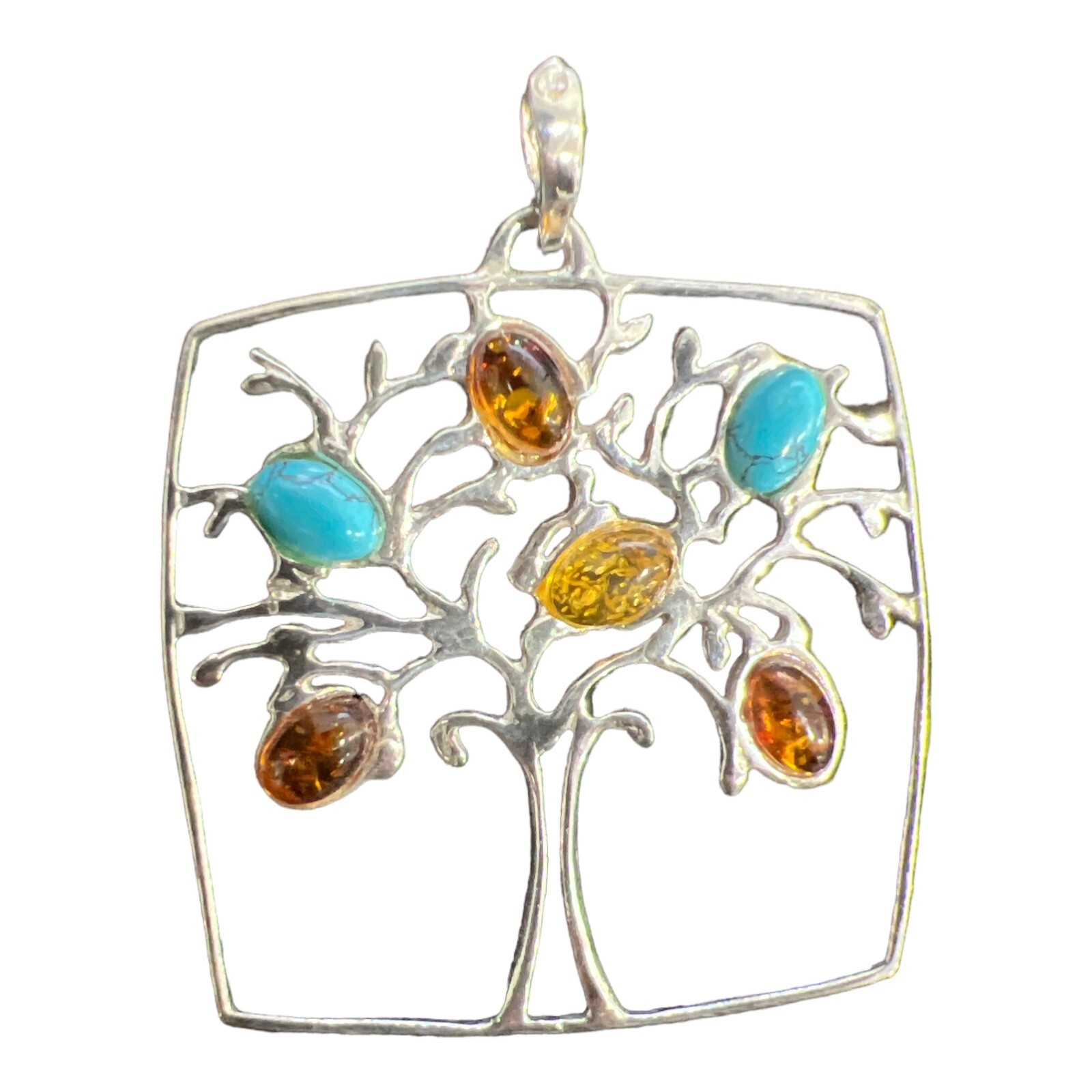 Natural, Multi-Color BALTIC AMBER Pendant 925 STERLING SILVER A.330