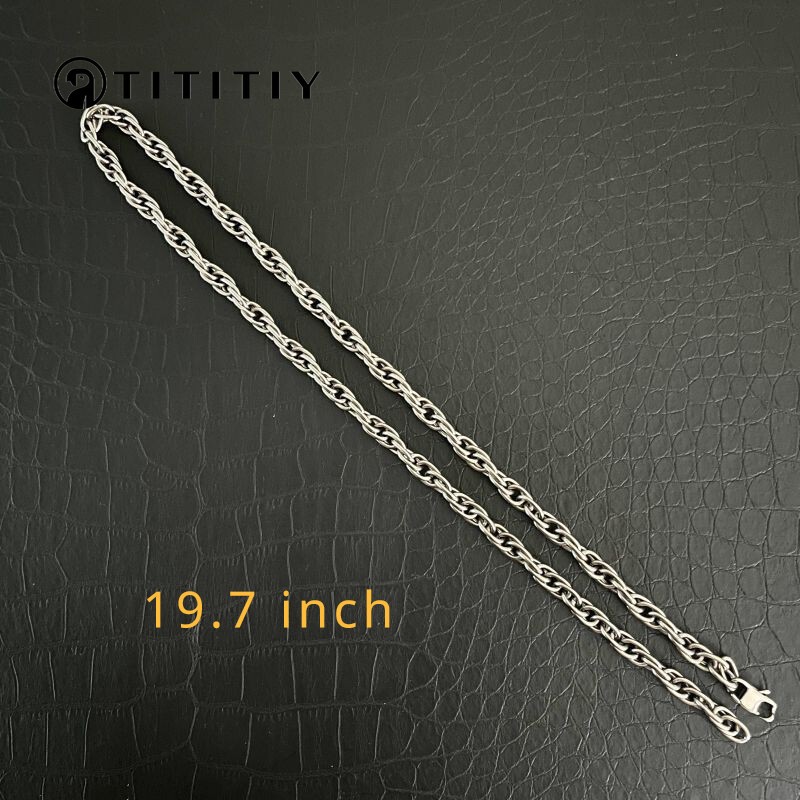 Pure Titanium Twisted Necklace with 7mm Wide Anti Allergic 19.7 Inch Men Women
