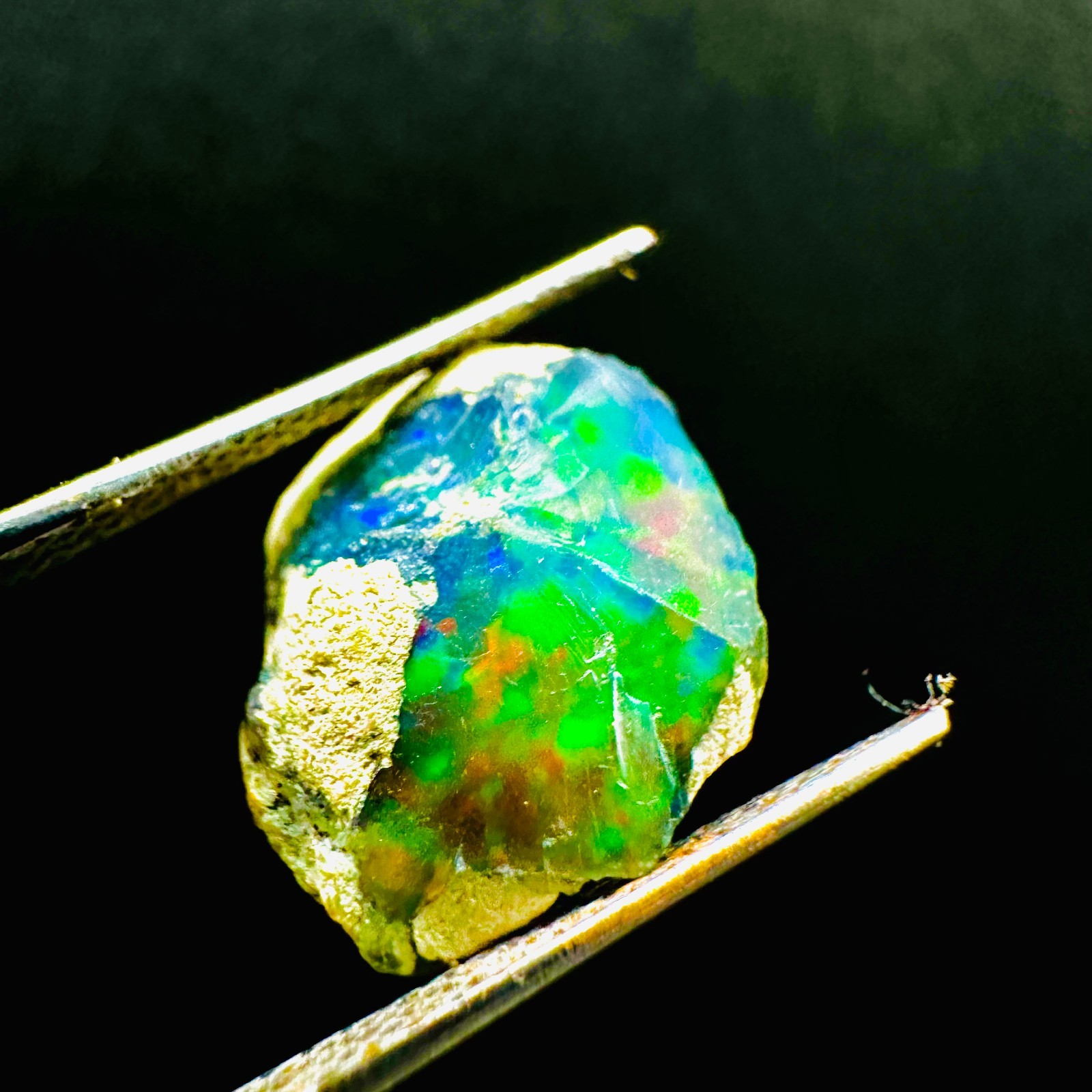 Natural Ethiopian Welo Black Opal Rough, Vibrant Rainbow Opal Fire 4ct 15x12MM