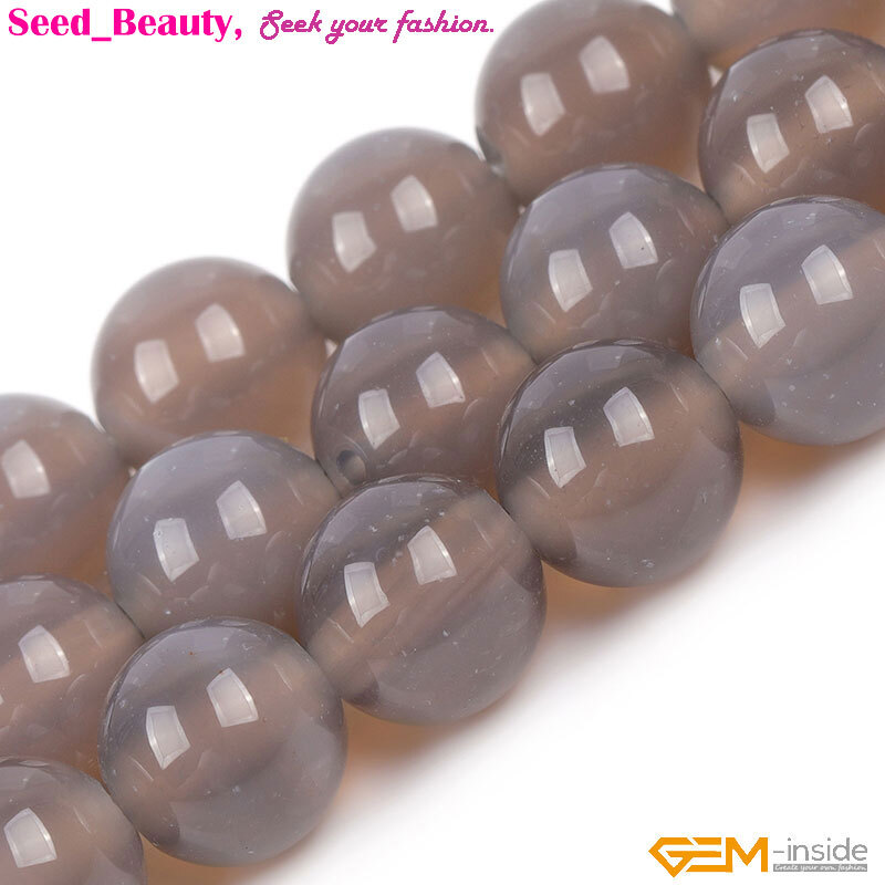Gray Agate Round Natural 2mm Big Hole Loose Beads For Jewelry Making Strand 15″