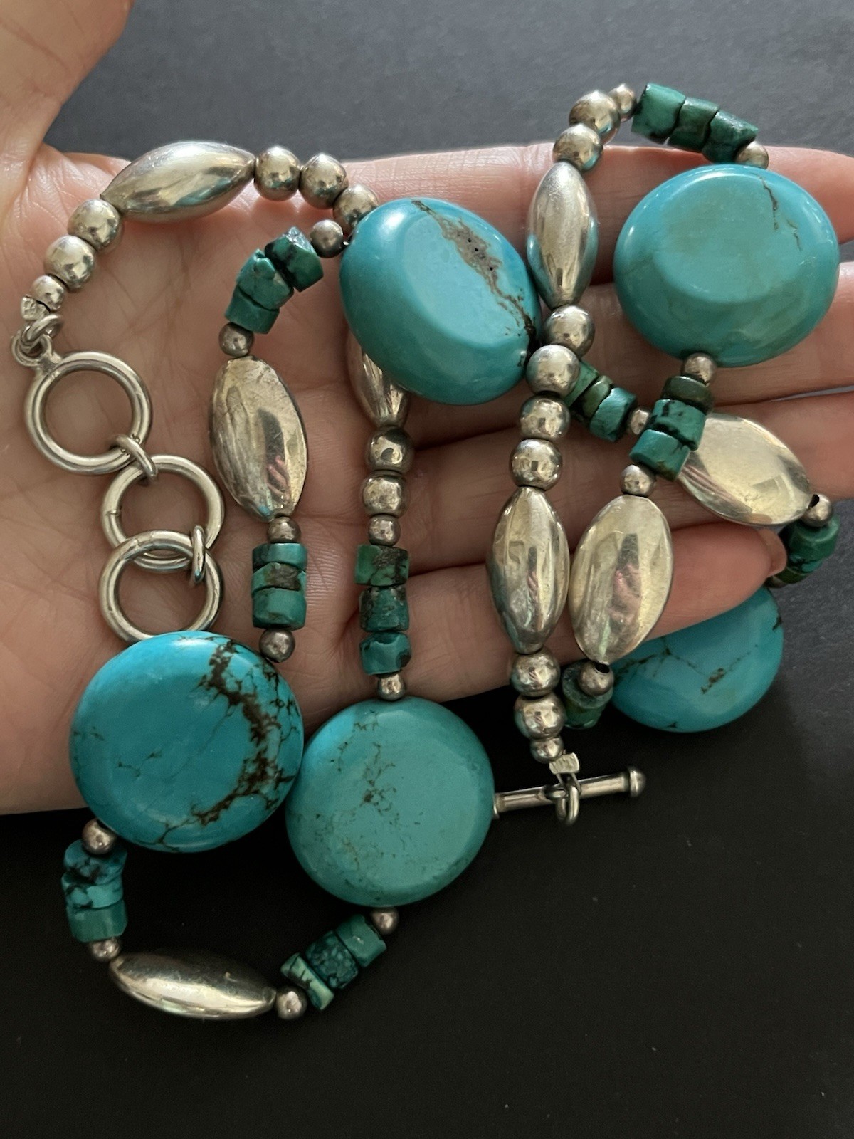 Sterling Silver Turquoise Necklace Gemstone Statement Boho Ethnic Artisan 925