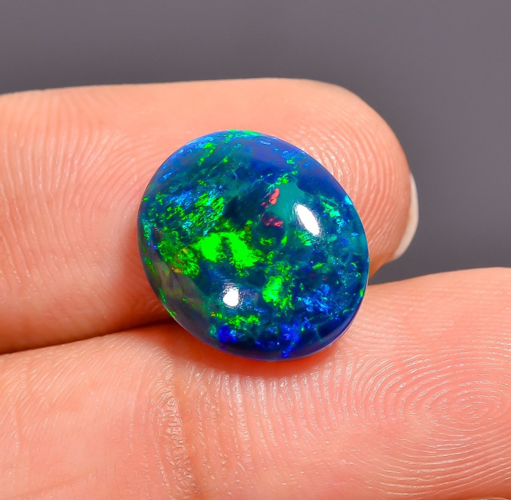 Natural Black Ethiopian Opal Oval Shape Cabochon Loose Gemstone 3.7 Ct 13X11X5mm