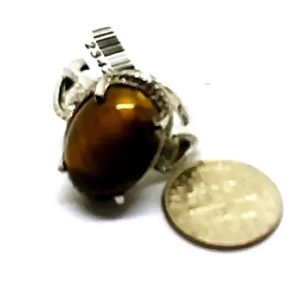 South African Tigers Eye (Ovl) Ring in Stainless Steel (Size 9.0) Ring Box