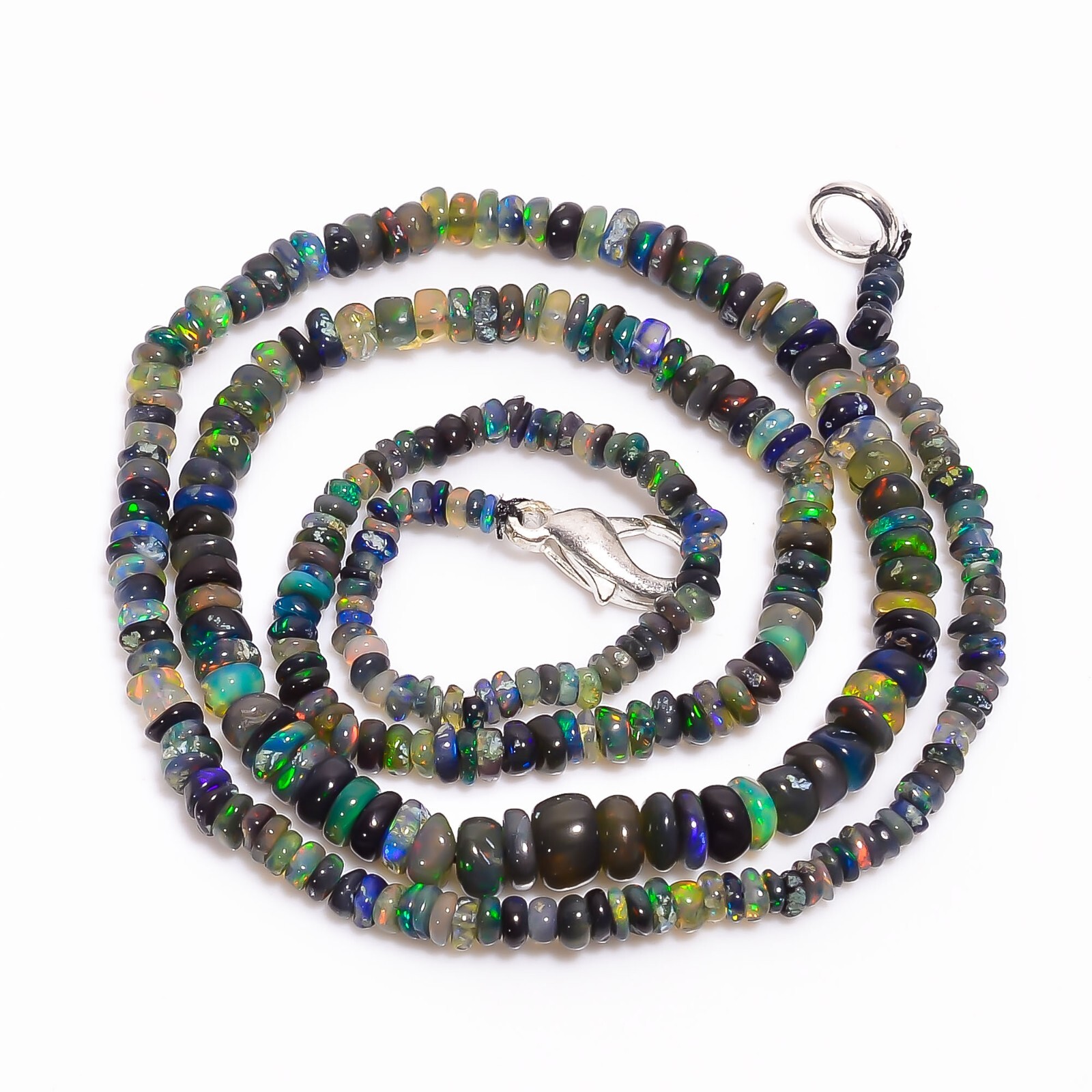Natural Black Ethiopian Opal Rondelle Smooth Beads 2X2 5X3mm Necklace 17″ A-5349