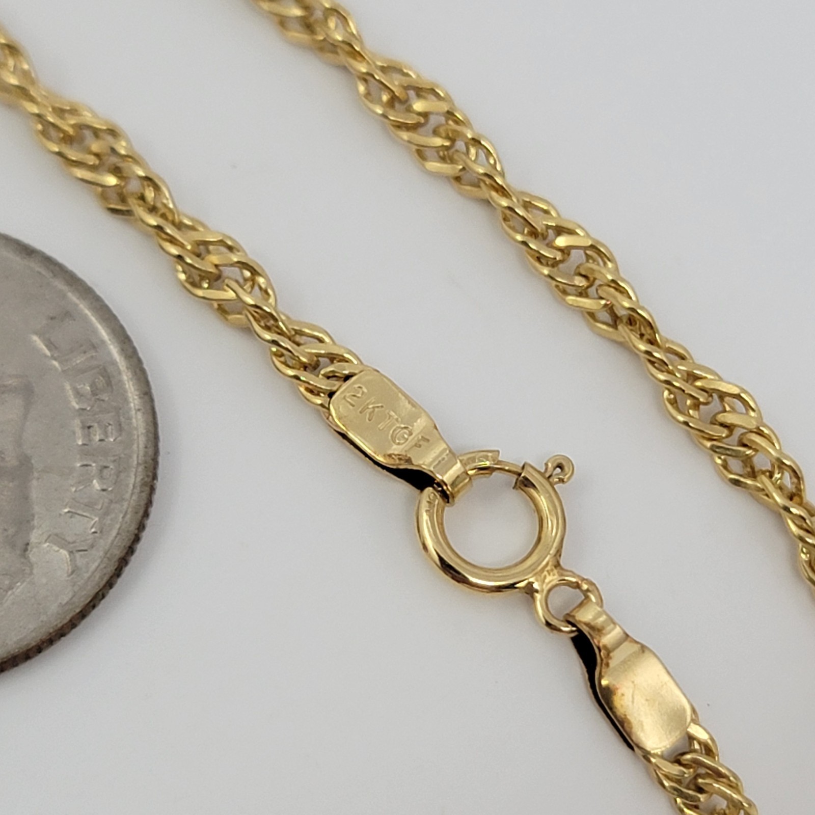 Vintage 12K Gold Filled Singapore Chain Bracelet 8″ 1/20 12k GF Spring Ring NOS
