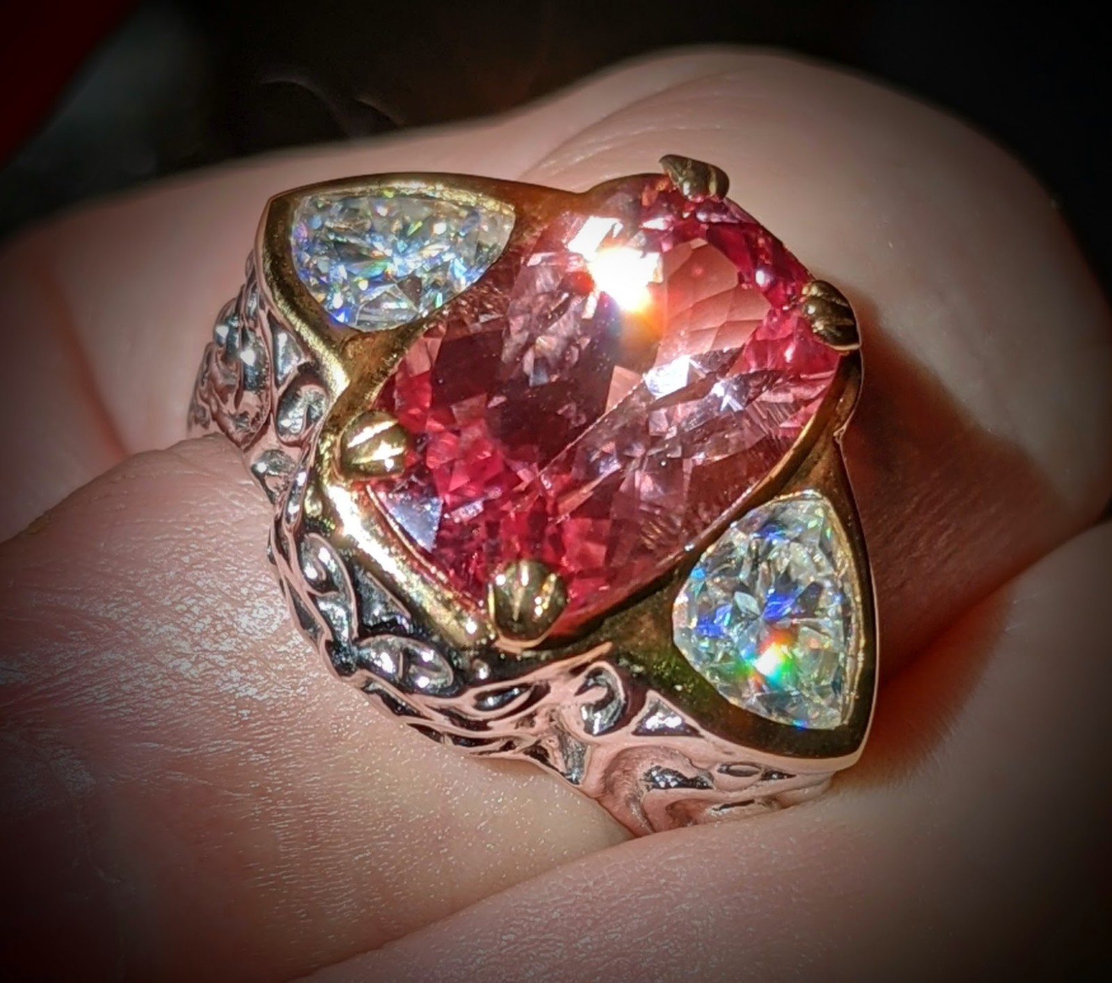 Custom Art Designed Bicolor Sapphire & Moissonites Ring
