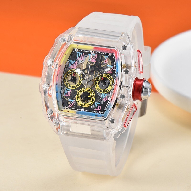 Fashion Trend Quartz Watch Men’s Transparent Colorful Barrel-Shaped Men’s Watch