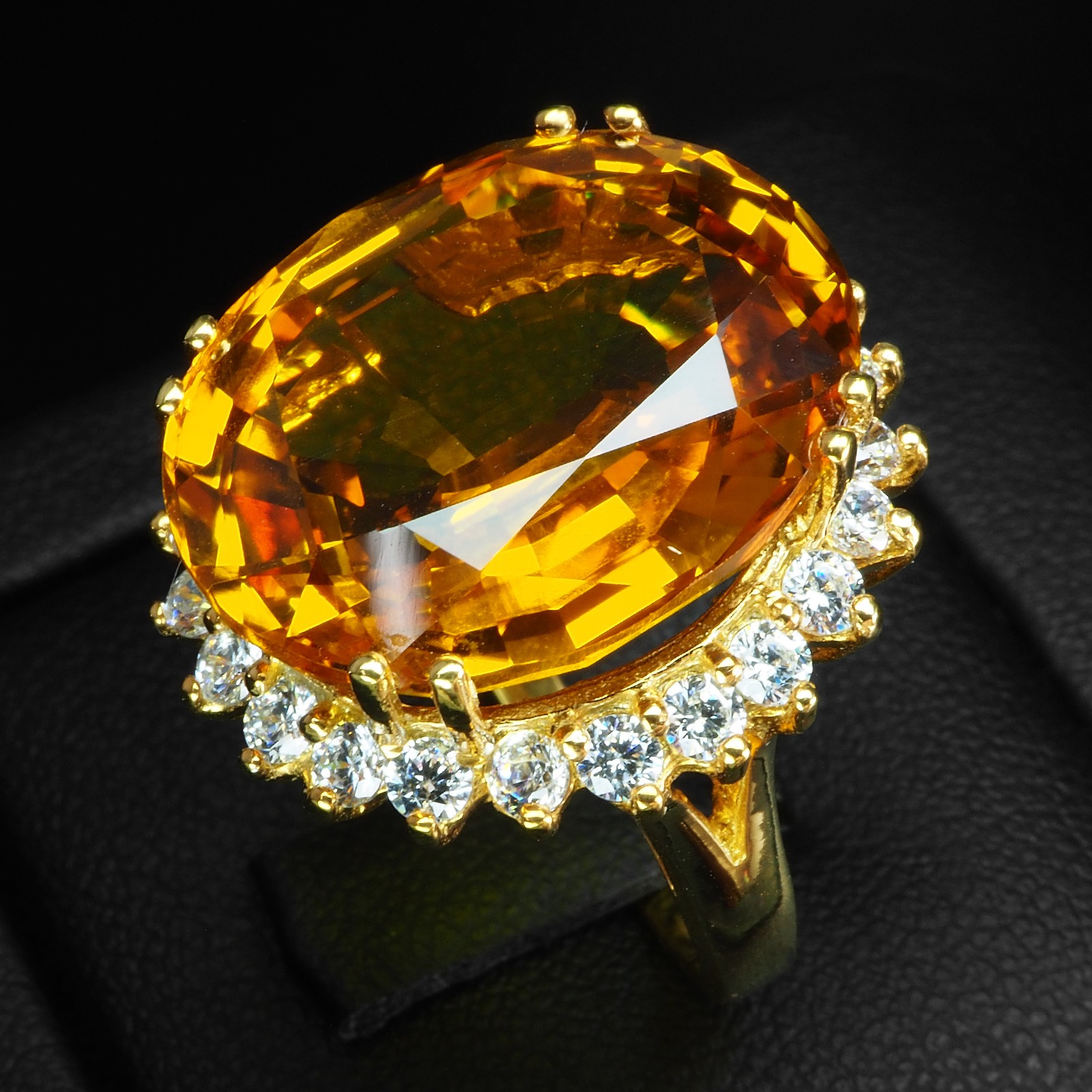 GOLDEN YELLOW CITRINE OVAL 25.20CT 925 STERLING SILVER 24K GOLD RINGS SIZE 7.5