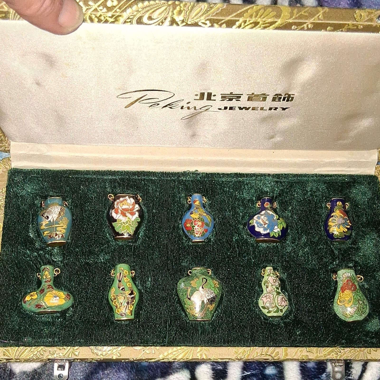 VTG Peking Jewelry Cloisonné Bottle Pendants set of 10 double sided