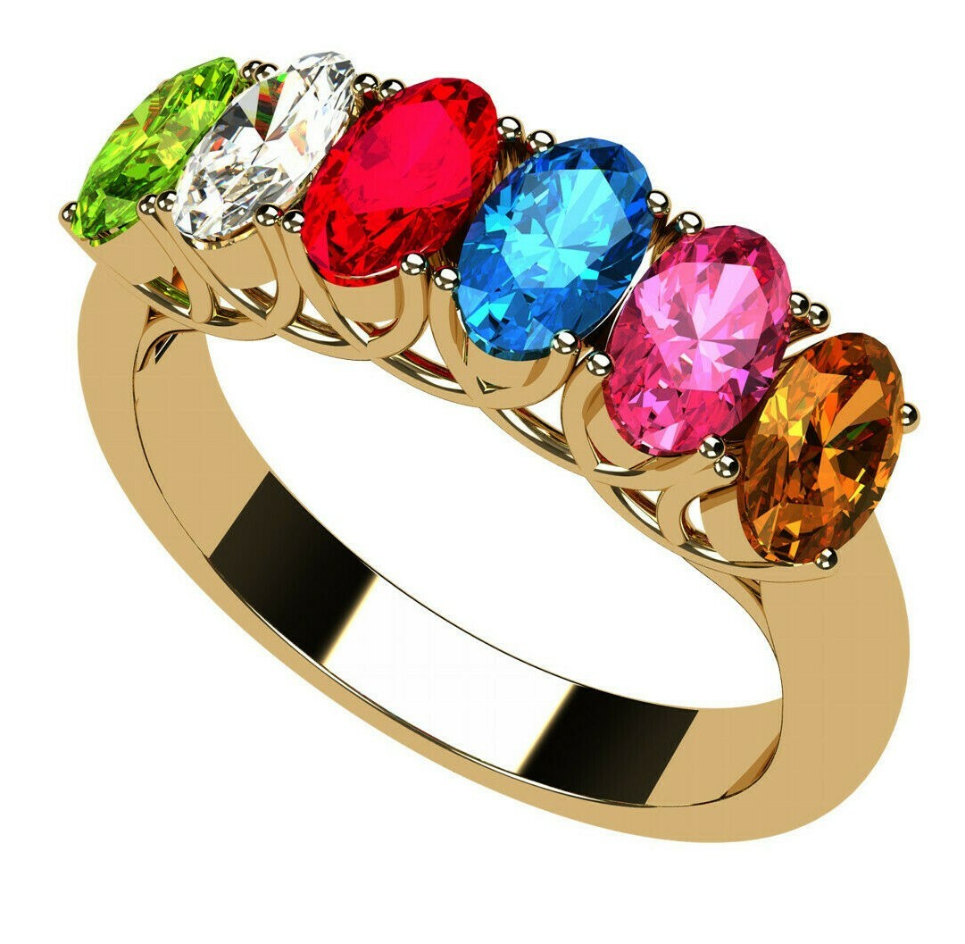 Oval Lucita Mothers Ring 1-7 Simulated Birthstones Silver, 10K or 14K Gold