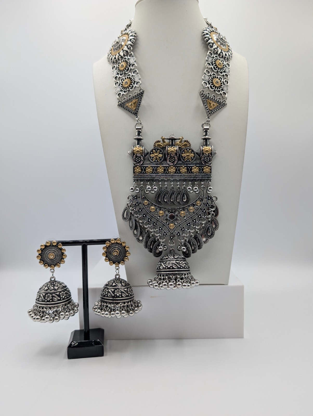 Bala Afghani Fusion Boho Necklace Set | Dual Tone German Silver