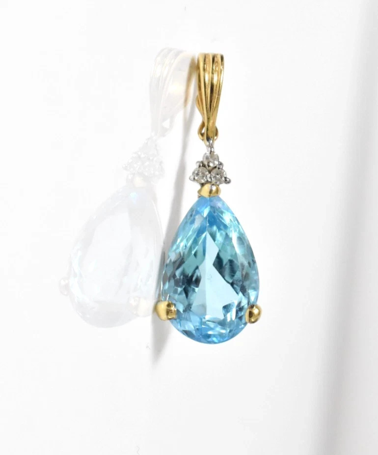 3.17 Ct Pear Cut Aquamarine Pendant Wedding pendant 14K Yellow Gold