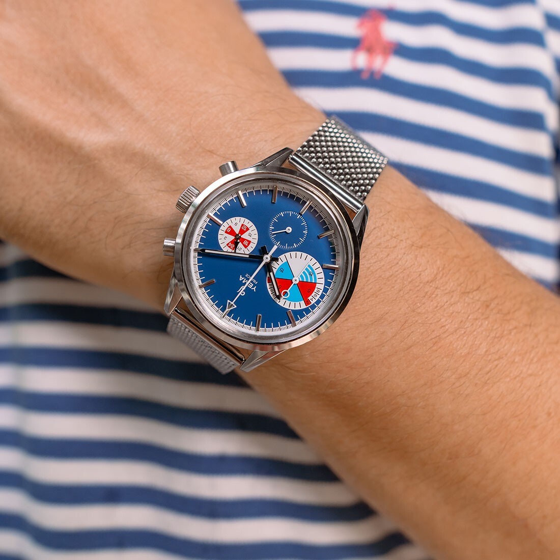 YEMA Yachtingraf Chronograph Hybrid Steel Mechanical Blue Quartz Men’s Watch