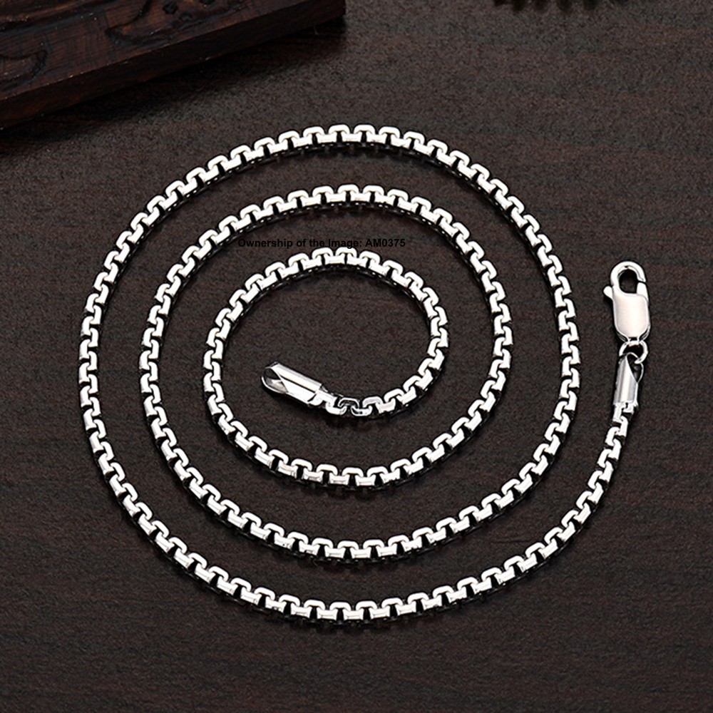 Pure 925 Sterling Silver Necklace -2.5mm Box Link Chain Necklace 50-60cm