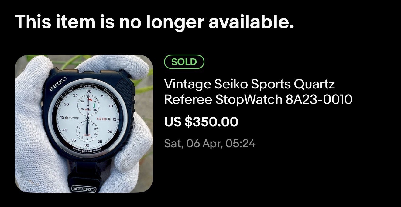 Vintage Seiko 8A23-0010 Referee Analog Quartz Stopwatch 1/5 Sec Timer JDM VGC