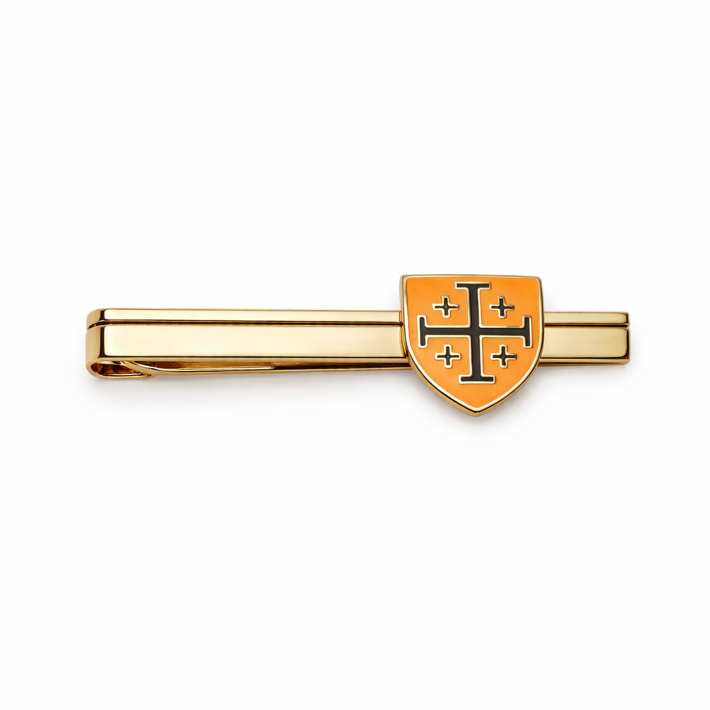 Jerusalem Cross Shield Tie Clip Gold and Black Christian Religious Tie Bar Men