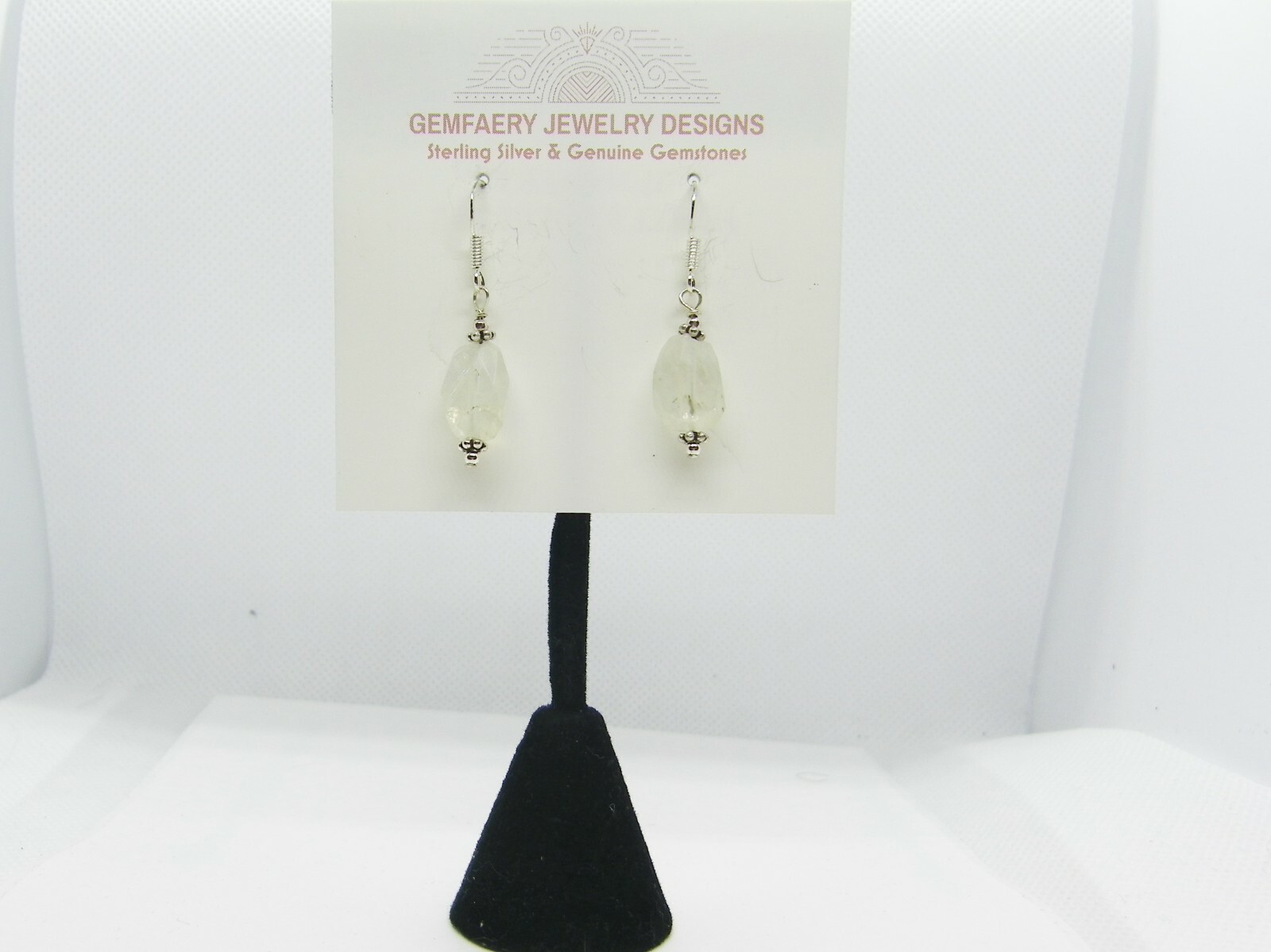 Sterling Silver Faceted RAINBOW MOONSTONE Dangle Earrings #5337…Handmade USA