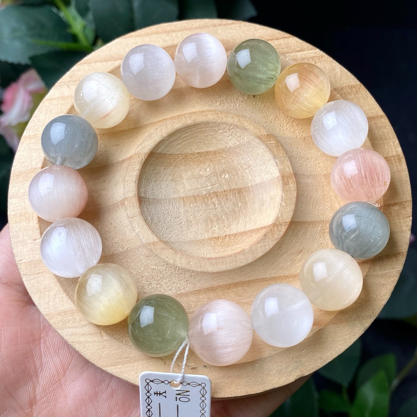 13.4mm Natural Mixed Rabbit Hair Quartz Stretch Bracelet Healing Crystal Jewelry