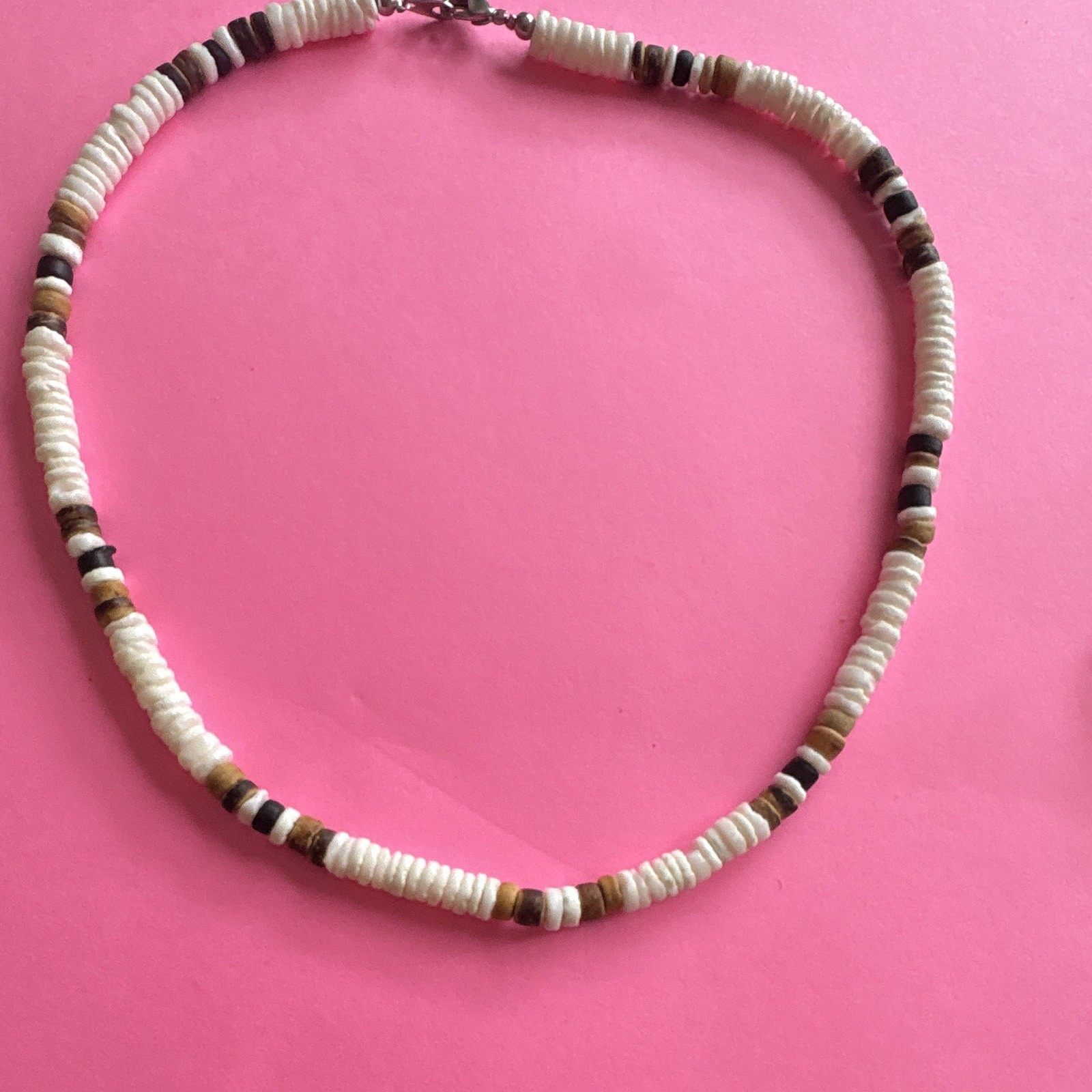 White Brown & Black Beaded Necklace, Ball/Bead Chain, Beads, No Stone