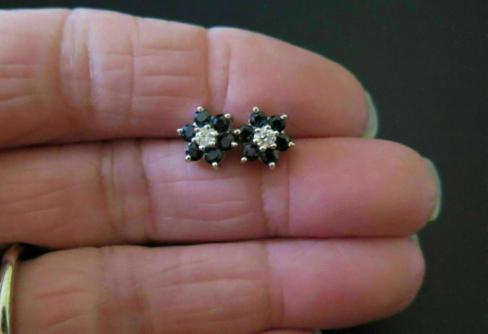 1.50Ct Round Simulated Blue Sapphire Stud Flower Earrings 14K White Gold Plated