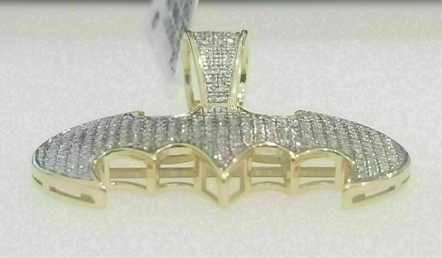 1.50CT Round Cut Diamond Batman Pendant Necklaces 14K Yellow Gold Finish