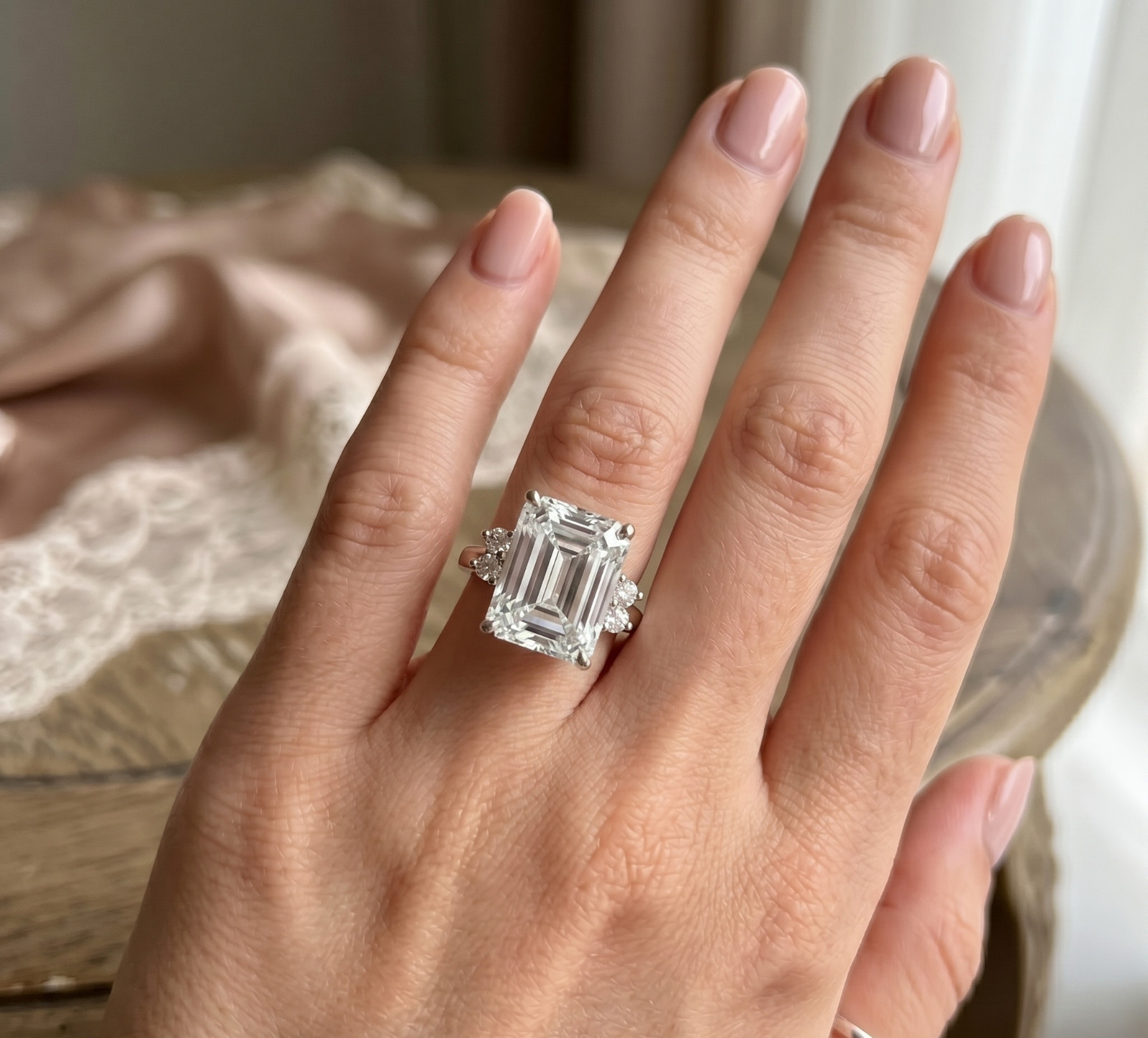 8.00 Ct Certified Emerald Cut White Natural Diamond Engagement Ring Great Shine