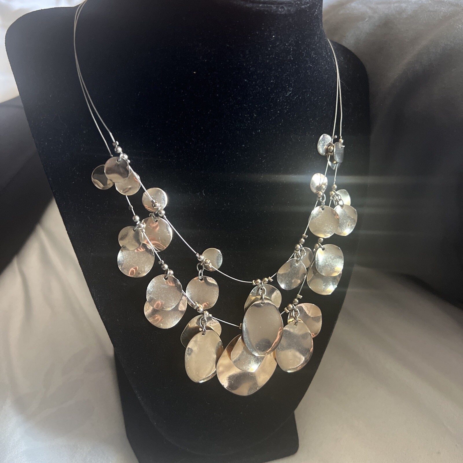 Double Layer Strand Bib Necklace 16 Inch Long With 3 1/2 Inch Extension Chain