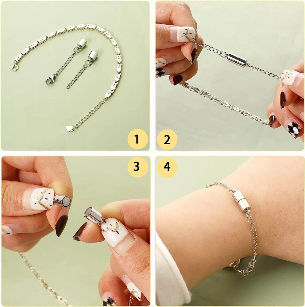 8Pcs 2Colors Magnetic Necklace Extenders Necklace Clasps w/ Extender Chains Gift